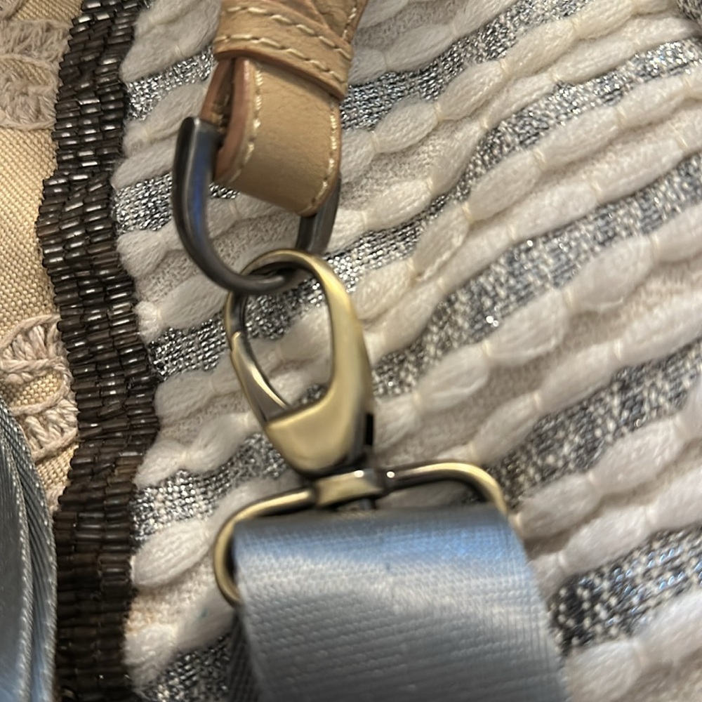 Anthropologie Jasper & Jeera Elegant Cream and Gray Embroidered Beaded Bag - Picture 12 of 14